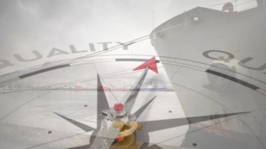 Pusula limana yanaşmış geminin üzerindeki nicelik animasyonunu gösteriyor. Navigasyon, yön, liderlik, rehberlik, keşif, denizcilik