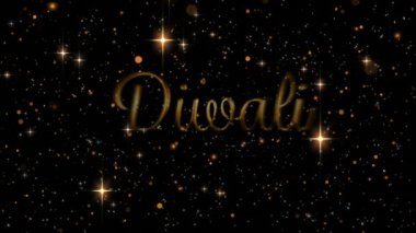 Diwali metin animasyonu altın parıltılar ve siyah arka plandaki yıldızlar üzerinde. Kutlama, festival, tatil, ışıl ışıl, şenlikli