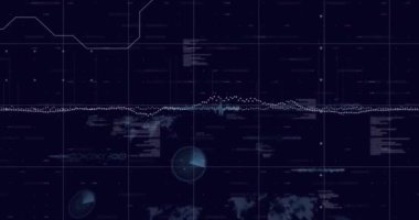 Dünya haritası ve radar grafikleri üzerinde veri görselleştirme ve analiz animasyonu. analitik, küresel, etkileşimli, bilgi, teknoloji, istatistik