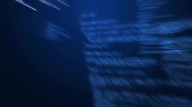 Bilgisayar kodu ve veri işleme animasyonu mavi arkaplan üzerinde. Teknoloji, kodlama, dijital, programlama, bilgi, fütürist