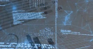Soyut teknolojik arka plan üzerinden dijital kod ve veri işleme animasyonu. Teknoloji, gelecek, bilgi, ağ, siber