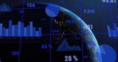 Dünya üzerinde küresel istatistik ve veri canlandırma animasyonu. infographics, analytics, world, technology, digital, futuristic