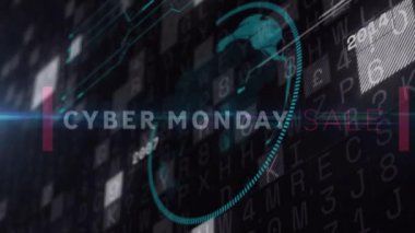 Sanal Pazartesi Metin Animasyonu dijital dünya ve ikili kod geçmişi üzerine. terfi, ecommerce, alışveriş