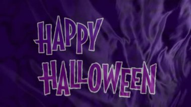 Mor dumanlı arka planda Cadılar Bayramı animasyonunuz kutlu olsun. Ürkütücü, ürkütücü, kutlayıcı, neşeli, Ekim, hayalet