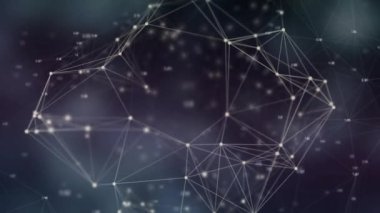 Karanlık, bulanık arkaplan üzerinde bağlantı ve veri işleme animasyonu ağı. Ağ, teknoloji, dijital, fütüristik, birbirine bağlı, iletişim