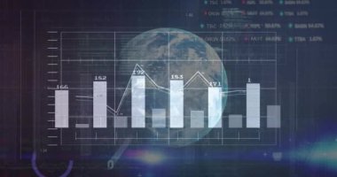Finansal veriler ve dünya ve dijital arayüz üzerindeki borsa analizleri. Finans, analitik, küresel, teknoloji, yatırım