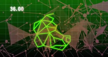 Dijital ağ üzerinden 42.50 metinli yeşil geometrik boğa animasyonu. Finans, teknoloji, yatırım, borsa, elektronik, kripto para birimi