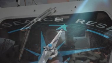 Araştırma metni ve laboratuvar ekipmanları üzerinde pusula animasyonu. Navigasyon, bilim, bilimsel, veri, analiz, teknoloji