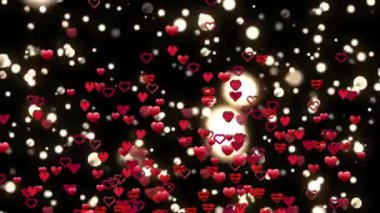 Parlayan ışıklar ve koyu arkaplanda kırmızı kalpler animasyonu. Romantik, aşk, sevgililer günü, neon, şenlikli