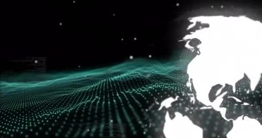Dijital küre ve veriler karanlık arka planda animasyon olduğunu gösteriyor. Teknoloji, fütüristik, ağ, siber uzay, sanal, bağlantı