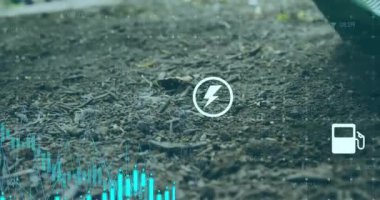 Mali veriler ve sağlık animasyonu ev ikonu ile toprak arka planda. Finans, teknoloji, analiz, dijital, büyüme, gelecek konsept