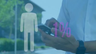 % 32 istatistiksel animasyon içeren akıllı telefon kullanan kişi. Teknoloji, yenilik, veri, analitik, mobil, ilerleme