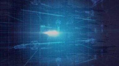 Siber güvenlik animasyonu, arka planda parlayan anahtar ve dijital ızgara. şifreleme, veri koruması, teknoloji, sanal, ağ, fütürist