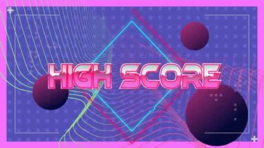 Geometrik şekiller ve renkli çizgiler üzerinde yüksek puanlı metin animasyonu. dinamik, canlı, tasarım, dijital, başarı, şablon