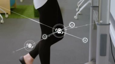 Ofiste çalışan insanlar üzerinde bağlantılar ve veri işleme animasyonu ağı. Teknoloji, iletişim, takım çalışması, dijital, yenilik, bağlantı