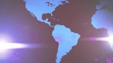 Dünya haritası üzerinde 6G metni canlandırılıyor, küresel bağlantı gelişimlerini vurguluyor. Teknoloji, yenilik, ağ, gelecek, dijital, iletişim