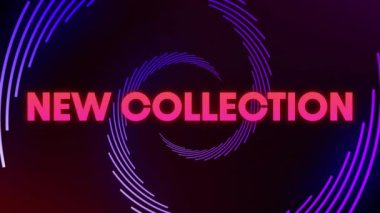 Koyu arkaplanda dönen neon çizgiler üzerine yeni bir metin animasyonu. Soyut, tasarım, renkli, dijital, geleceksel, dinamik