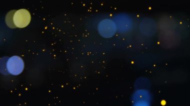 Parlayan parçacıklar ve bokeh ışıkları koyu arkaplan üzerinde animasyon. Özet, ışıltı, sihir