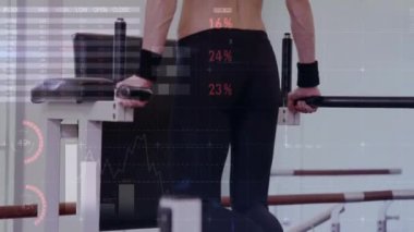 Spor aletleri üzerinde egzersiz yapan bir kadın için sağlık verisi analizi. egzersiz, teknoloji, egzersiz, eğitim, sağlık