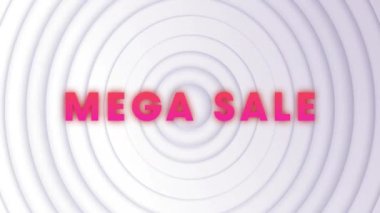 Mega-Sale metin animasyonu eşmerkezli çemberler üzerinde. Promosyon, indirim, reklam, teklif, pazarlama, perakende