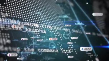 Ağ bağlantıları ve veriler dijital arayüz arkaplanı üzerinden animasyonu gösteriyor. Teknoloji, iletişim, gelecekçi.