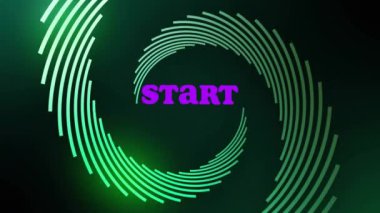 Koyu arkaplanda yeşil dairesel desenler üzerinde Başlat metni animasyonu. dijital, hareket, neon, soyut, fütüristik, canlı