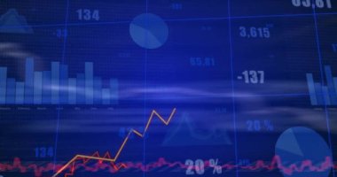 Değişen grafikler ve grafikler üzerinde finansal veriler ve borsa analizleri canlandırılıyor. Finans, ekonomi, veri görselleştirme, ticaret, yatırım, istatistik