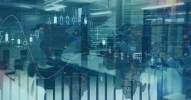 İş hayatında küresel finansal veriler ve analitik animasyonlar. Maliye, istatistik, ekonomi, yönetim