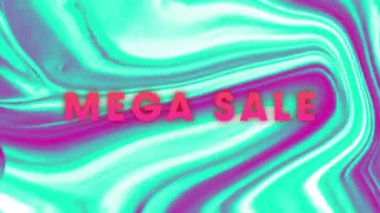 Canlı yeşil ve pembe kıvrımlı arka plan üzerinde Mega Sale metin animasyonu. indirim, promosyon, renkli, dijital, pazarlama