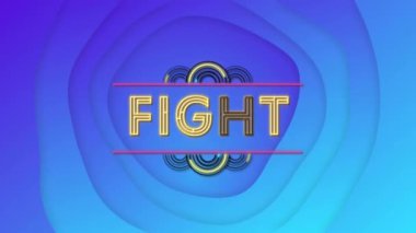 Renkli soyut arkaplanda katmanlı şekillerle dövüş metni animasyonu. Tipografi, canlı, tasarım, dijital, yaratıcı, dinamik