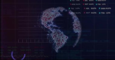 Finansal veriler ve borsa eğilimleri karanlık şebeke geçmişi üzerine animasyon. Finans, ekonomi, ticaret, analitik, yatırım, dijital