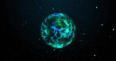 Parlayan parçacıklarla dönen küre. Genetik, biyoteknoloji, yenilik, bilim, moleküler, genom