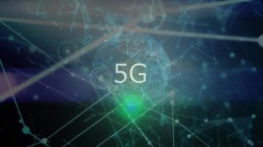 Dijital ağ bağlantıları ve parlayan dünya üzerinde 5G metin animasyonu. Teknoloji, iletişim, bağlantı, küresel, yenilik, internet kavramı