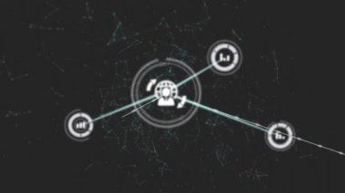 Karanlık arkaplan üzerinde bağlantılar ve veri işleme animasyonu ağı. Ağ, teknoloji, dijital, siber, geleceksel, iletişim