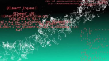 Kod ve ağ bağlantıları yeşil ve siyah arkaplan üzerinde animasyon. Teknoloji, kodlama, programlama, veri, bağlantı, geleceksel