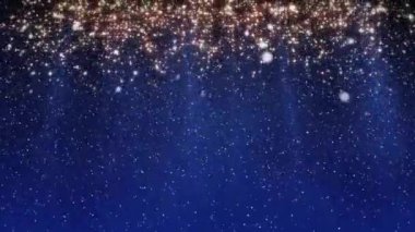 Işıldayan yıldızlar ve parlayan ışıklar derin mavi arka planda canlanıyor. parıltı, gece, fantezi, rüya, göksel