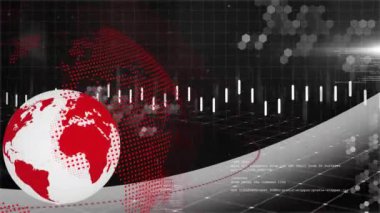 Kırmızı ve siyah şebeke üzerinde küresel veri analizi animasyonu. Teknoloji, dijital, fütürist, ağ, soyut
