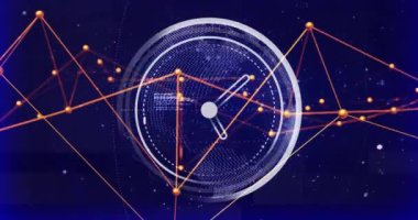 Saat üzerinden bağlantı ağının animasyonu ve siyah arkaplanda veri işleme. Küresel teknoloji, hesaplama, bağlantılar ve dijital arayüz konsepti, dijital olarak oluşturulmuş video.