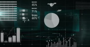 Finansal veriler ve matematik denklemleri dünya haritası ve çubuk grafikleri üzerinde animasyon. Finans, analitik, küresel, ekonomi, istatistik, görselleştirme
