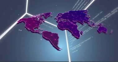 Dünya haritasında ağ bağlantıları ve veri işleme animasyonu. Teknoloji, küresel, iletişim, dijital, İnternet