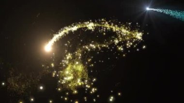 Parlayan parçacıklar iz bırakır, karanlık arkaplanda büyülü bir animasyon yaratır. efekt, fantezi, mistik