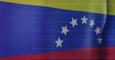 Venezuela bayrak geçmişi üzerinden finansal veri animasyonu işleniyor. Finans, analiz, yatırım, ekonomi, iş, büyüme