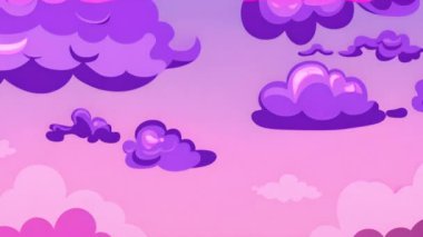 Pembe ve mor bulutlar havada süzülüyor, rüya gibi gökyüzü animasyonu. gerçeküstü, kaprisli, ruhani, yumuşak, fantezi, pastel
