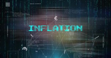 Dijital veri ve ağ bağlantıları üzerinden INFLATION metin animasyonu. Finans, ekonomi, teknoloji