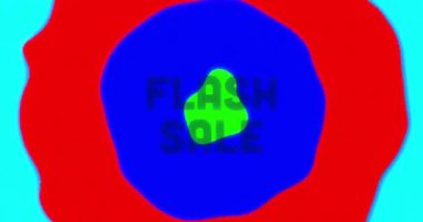 Parlak çizgiler ve neon üçgen şekiller üzerinde flash satışta metin animasyonu. Promosyon, indirim, dijital, pazarlama, e-ticaret, canlı