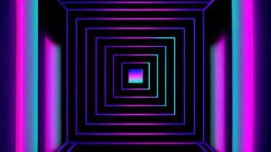 Geometrik neon kareler tünel etkisi animasyonu yaratıyor. soyut, dijital, fütüristik, hareketli, pürüzsüz, parlayan
