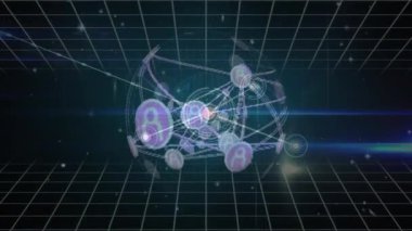 Izgara arkaplanı üzerinden ağ bağlantıları ve veri düğümleri canlandırılıyor. Teknoloji, dijital, geleceksel, animasyon, siber