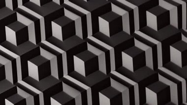Geometrik küpler siyah ve beyaz olarak üç boyutlu desenli animasyon oluşturuyorlar. Soyut, dijital sanat, modern, tasarım, kusursuz, tek renkli