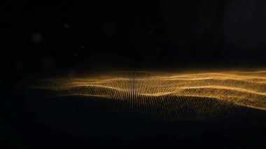 Parlak ışık altında ışıldayan mercekli altın parçacık animasyonu dalgası.
