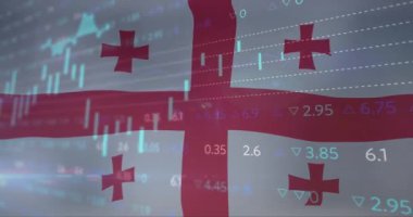 Gürcistan bayrağında borsa animasyon ve mali veriler üst üste biniyor. finans, yatırım, ticaret, dijital, ekonomi